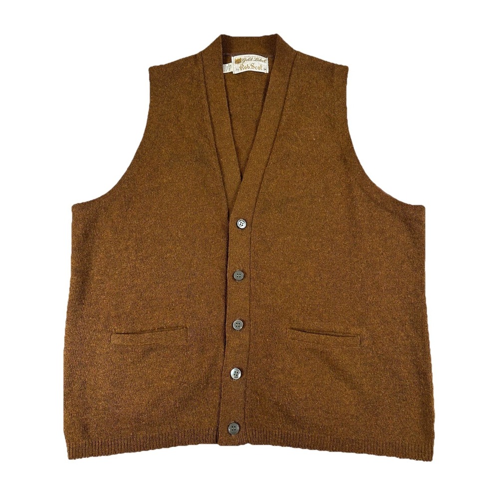 Vtg Rob Scot Gold Label Men M Lambswool Sweater Vest Brown 60-70s Preppy Grandpa